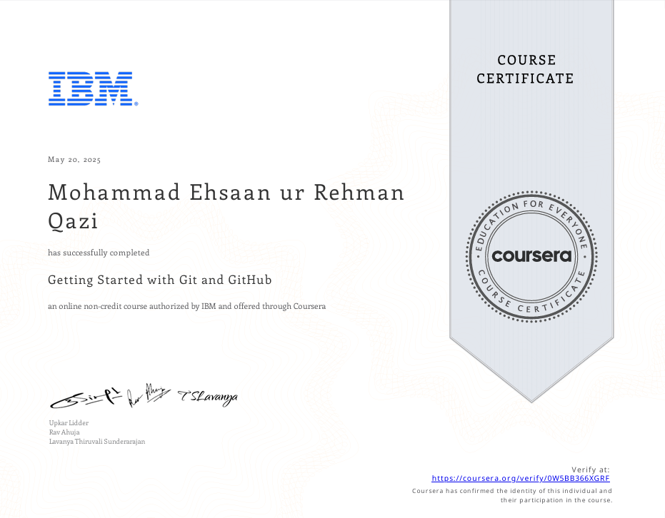 Getting Started with Git and GitHub Certificate