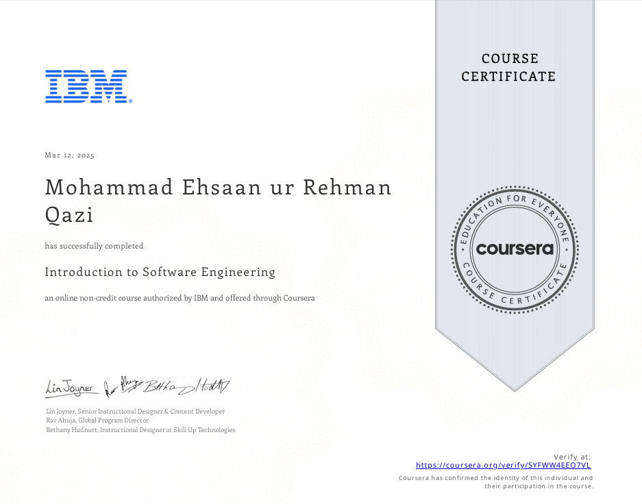 Introduction to Software Engineering Certificate